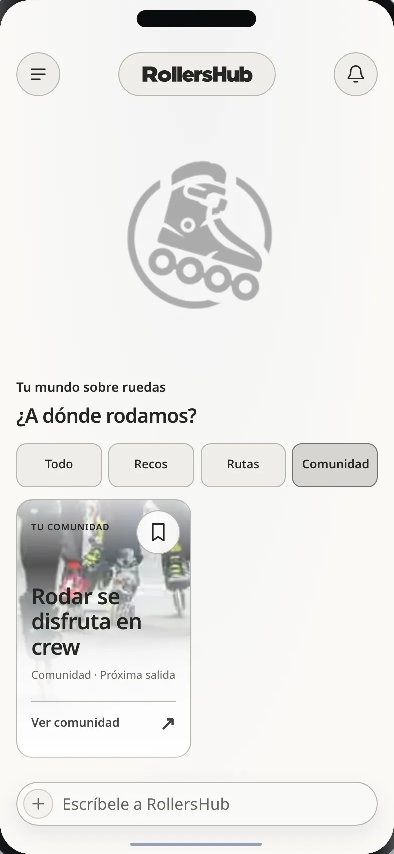 Pantalla de comunidad de RollersHub