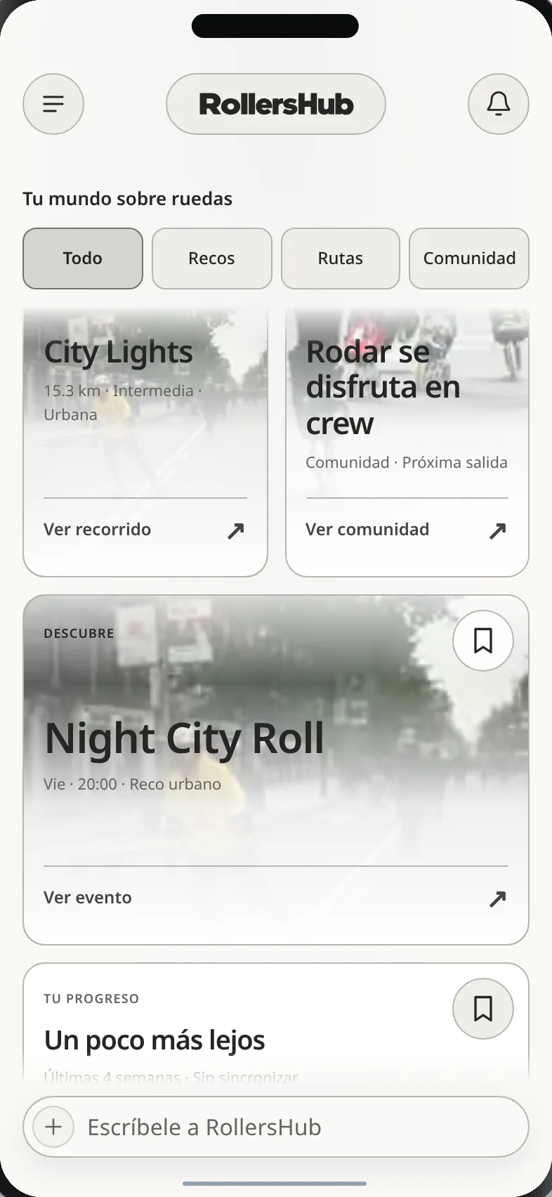 Tarjetas de descubrimiento: rutas para tu nivel, tu comunidad y un reco nocturno